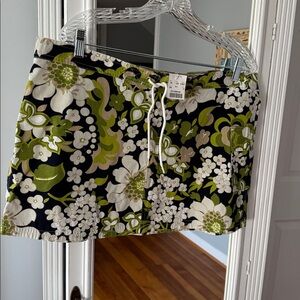 J. Crew Navy, Green & White Floral Board Swim Skirt with Drawstring Waist Sz 14